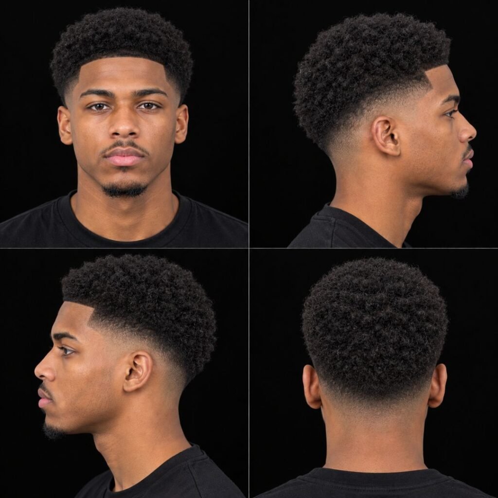 Afro Mid taper fade Black male