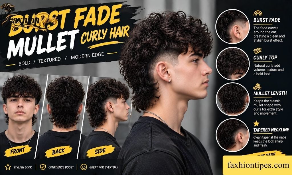 Burst Fade Mullet Curly Hair