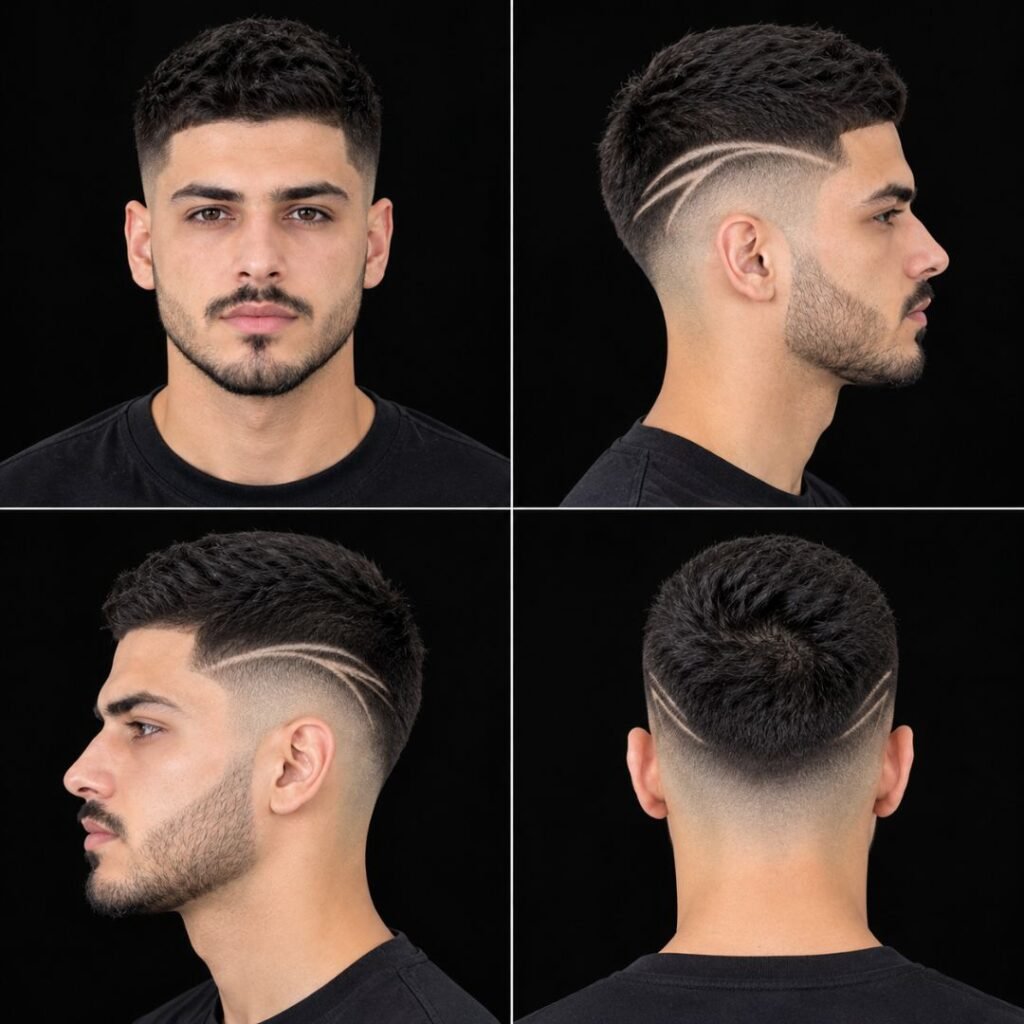  Crew Cut with Shaved Line Design