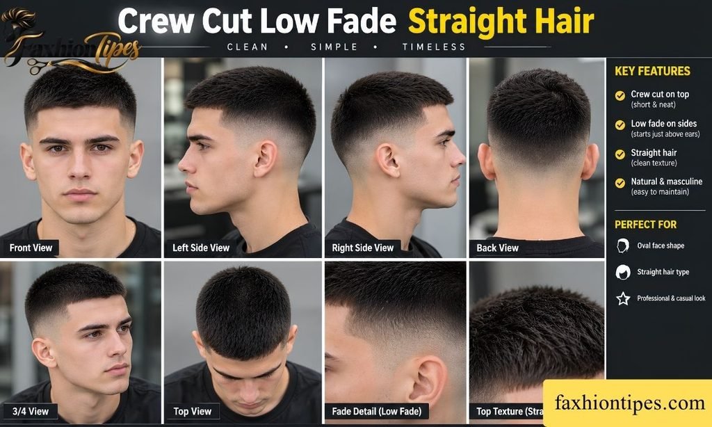 Crew cut low fade straight hair