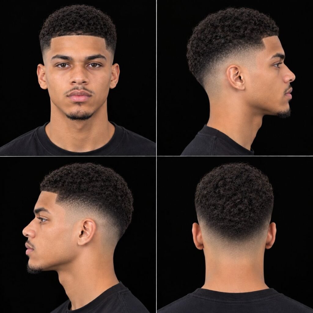 Curly Buzz Cut with Mid Taper Fade