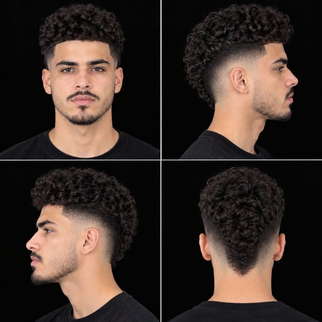 Curly Frohawk with Mid Taper Fade