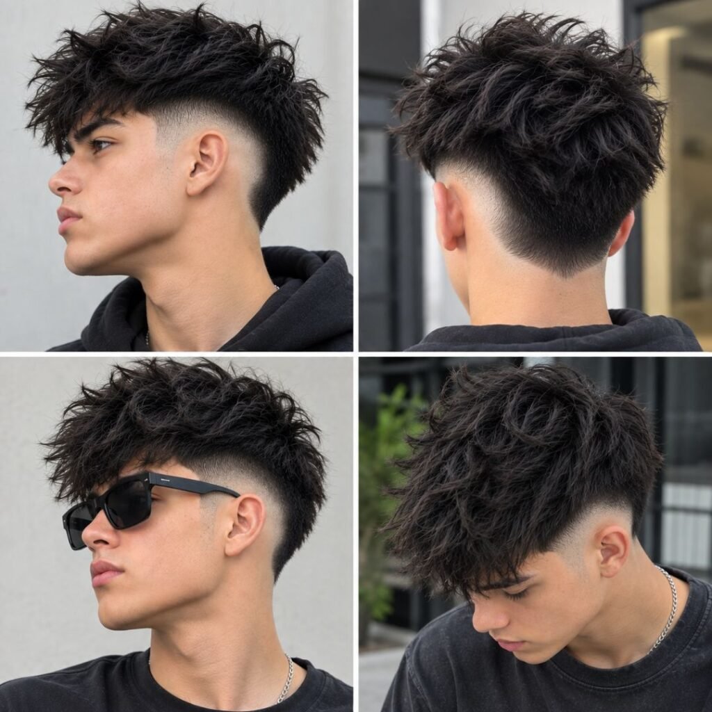 High Burst Fade Straight Hair with Messy Top