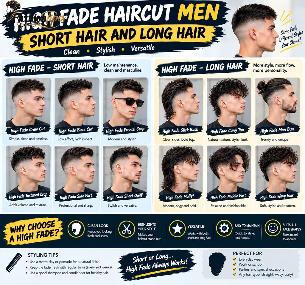 High Fade Haircut Men Short Hair and Long Hair