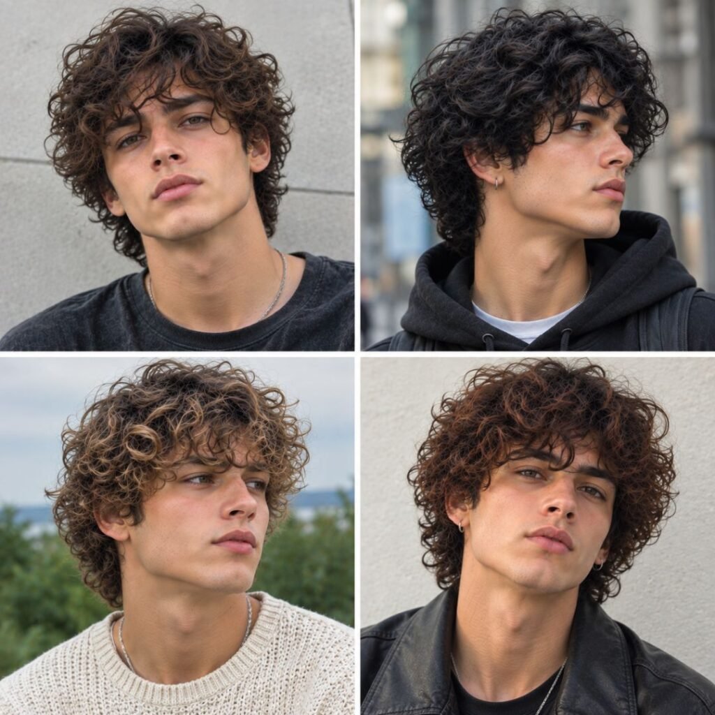 Length Medium Messy Men Curly Hairstyles