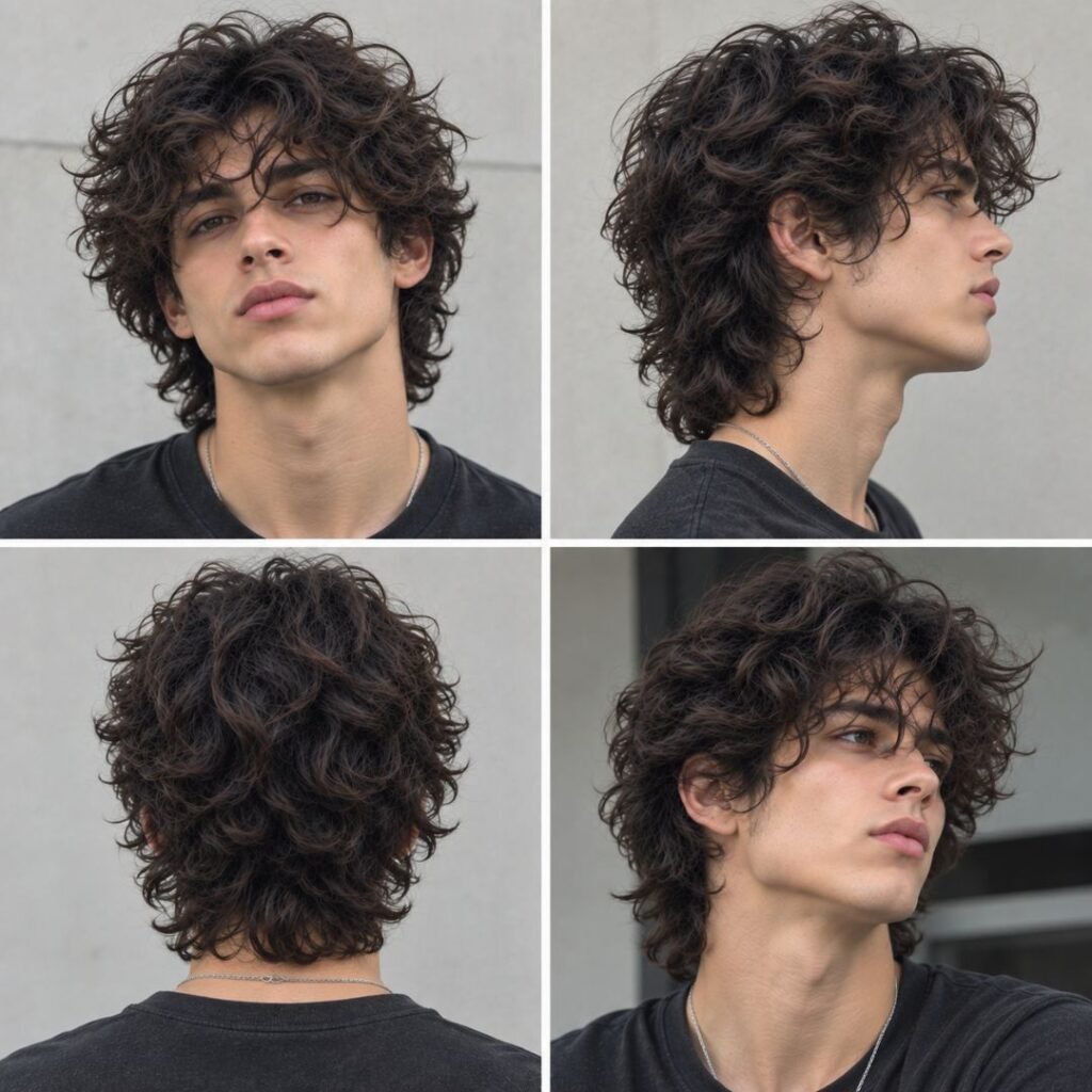 Long messy curly hair male