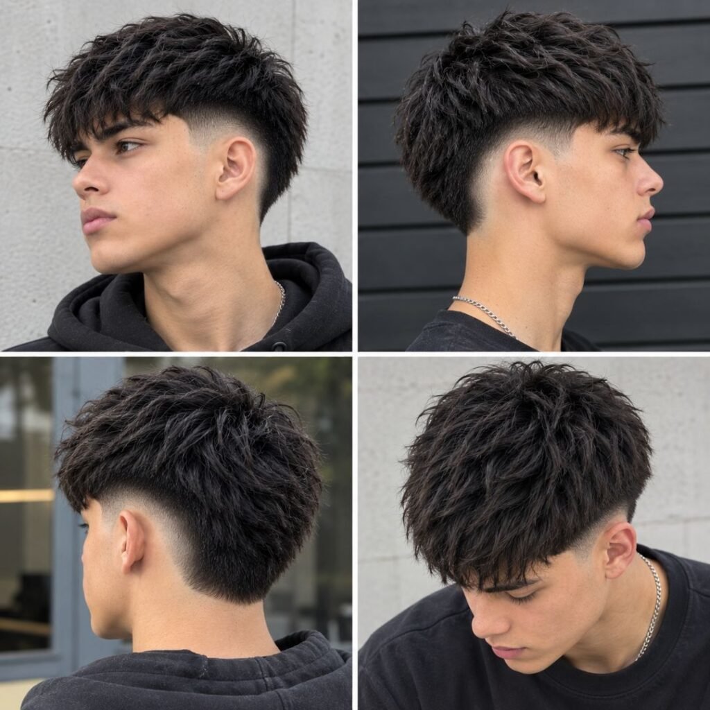 Low Burst Fade Straight Hair with Textured Crop
