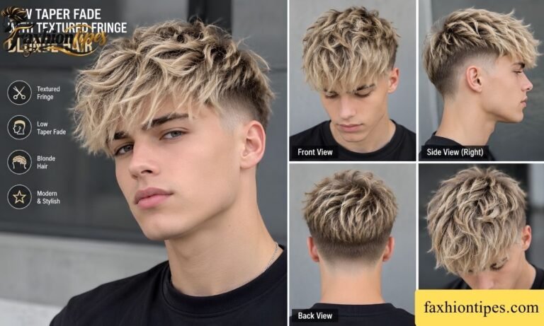 Low Taper Fade with Textured Fringe Blonde Hair Style