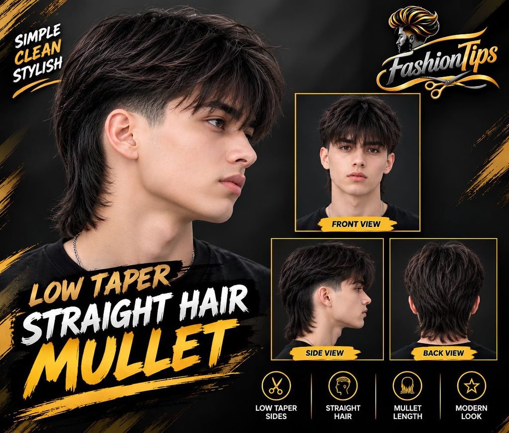 Low Taper Straight Hair Mullet
