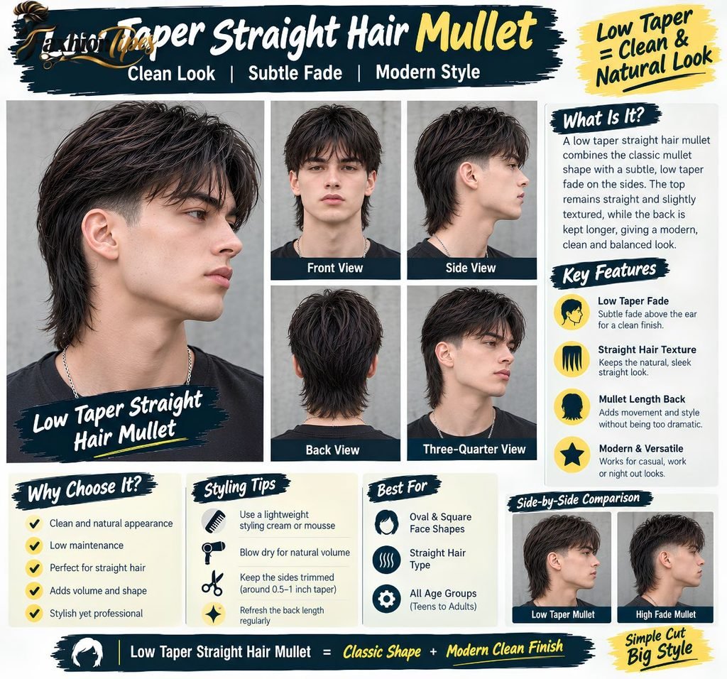 Low Taper Straight Hair Mullet