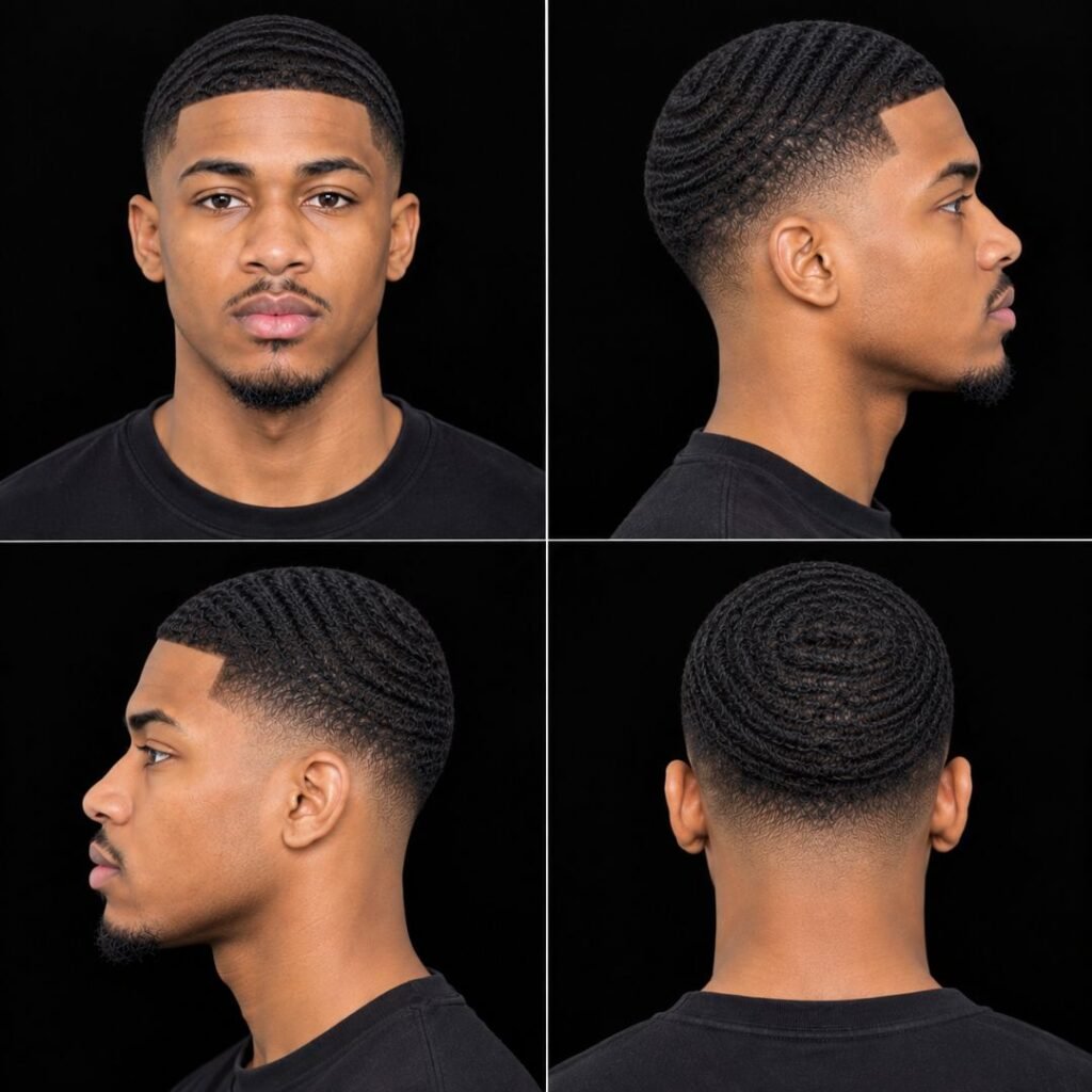 Low taper Fade Black male Waves