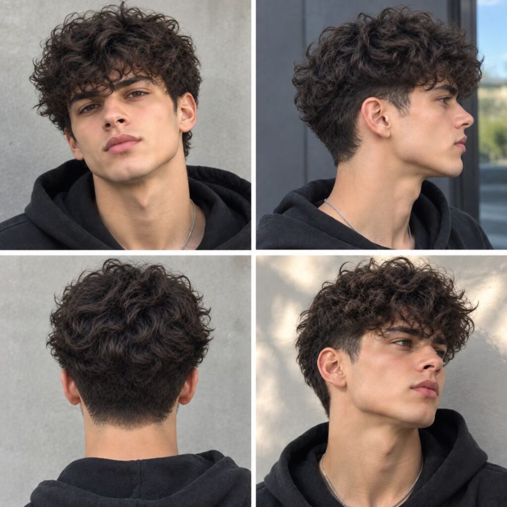 Messy curly hair male short hair