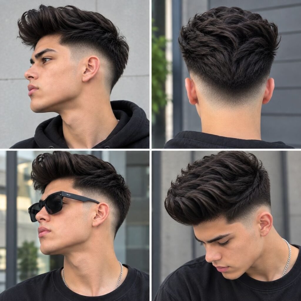 Mid Burst Fade Straight Hair Pompadour