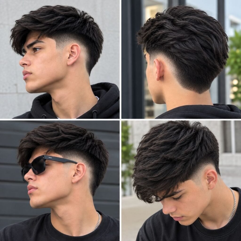 Mid Burst Fade Straight Hair Side Sweep