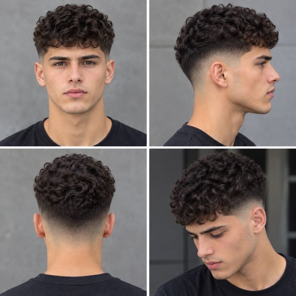 Mid fade crew cut curly hair