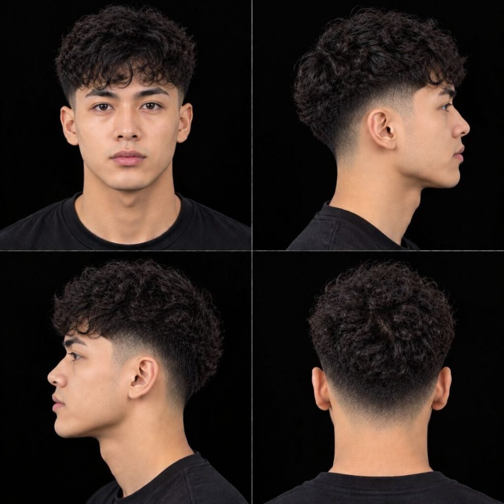 Mid taper fade asian curly hair