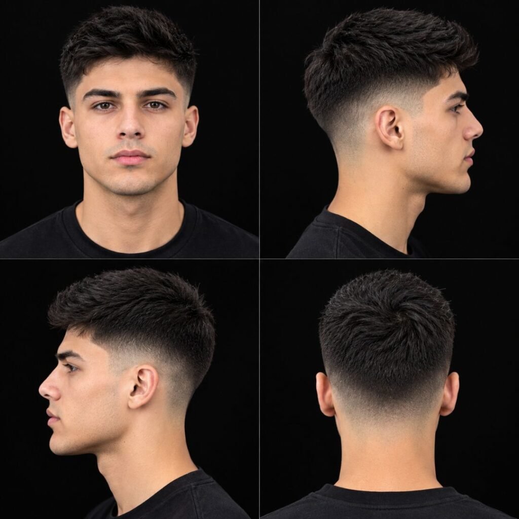 Mid taper fade black male straight hair