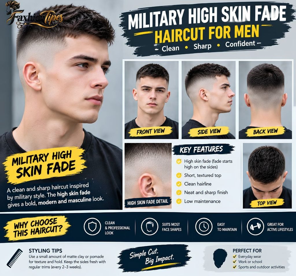 Military high skin fade haircut male