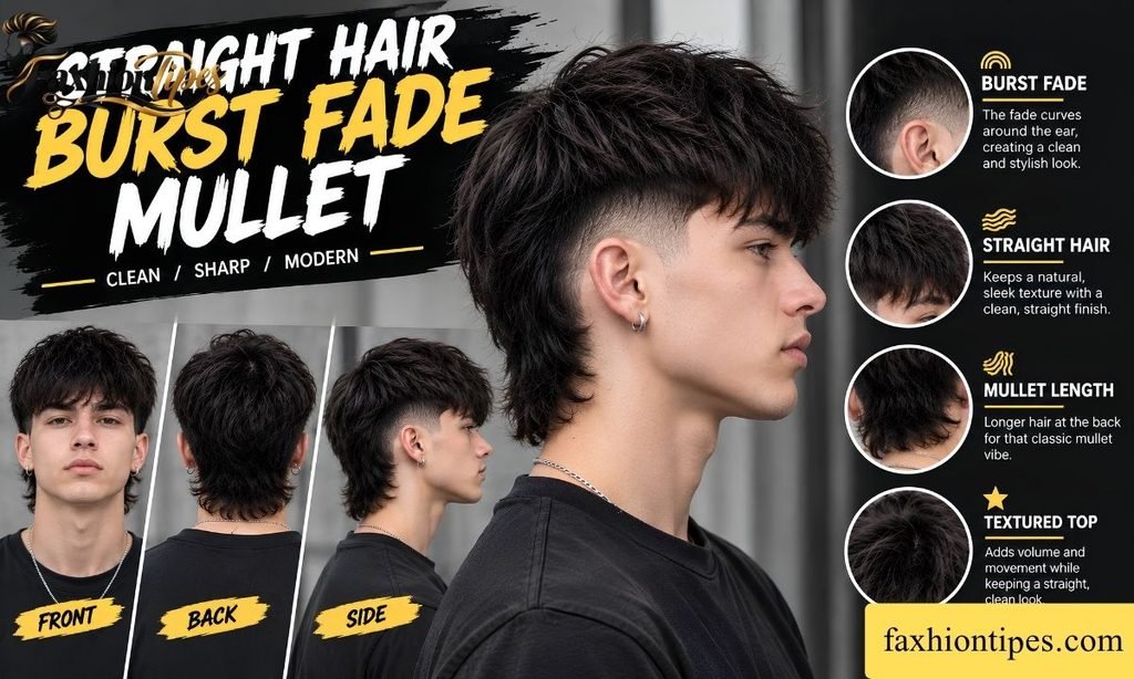 Straight Hair Burst Fade Mullet