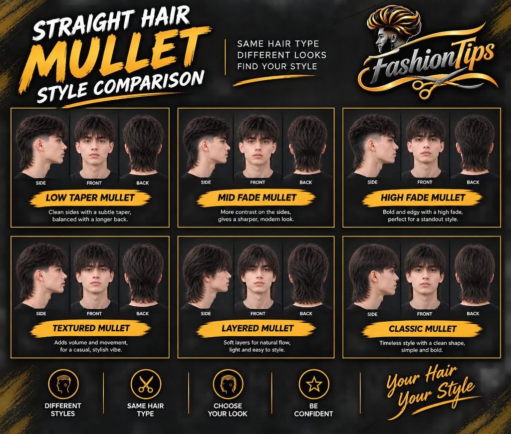 Straight Hair Mullet Style Comparison