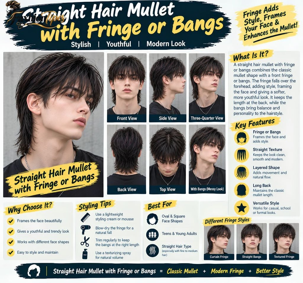 Straight Hair Mullet with Fringe or Bangs