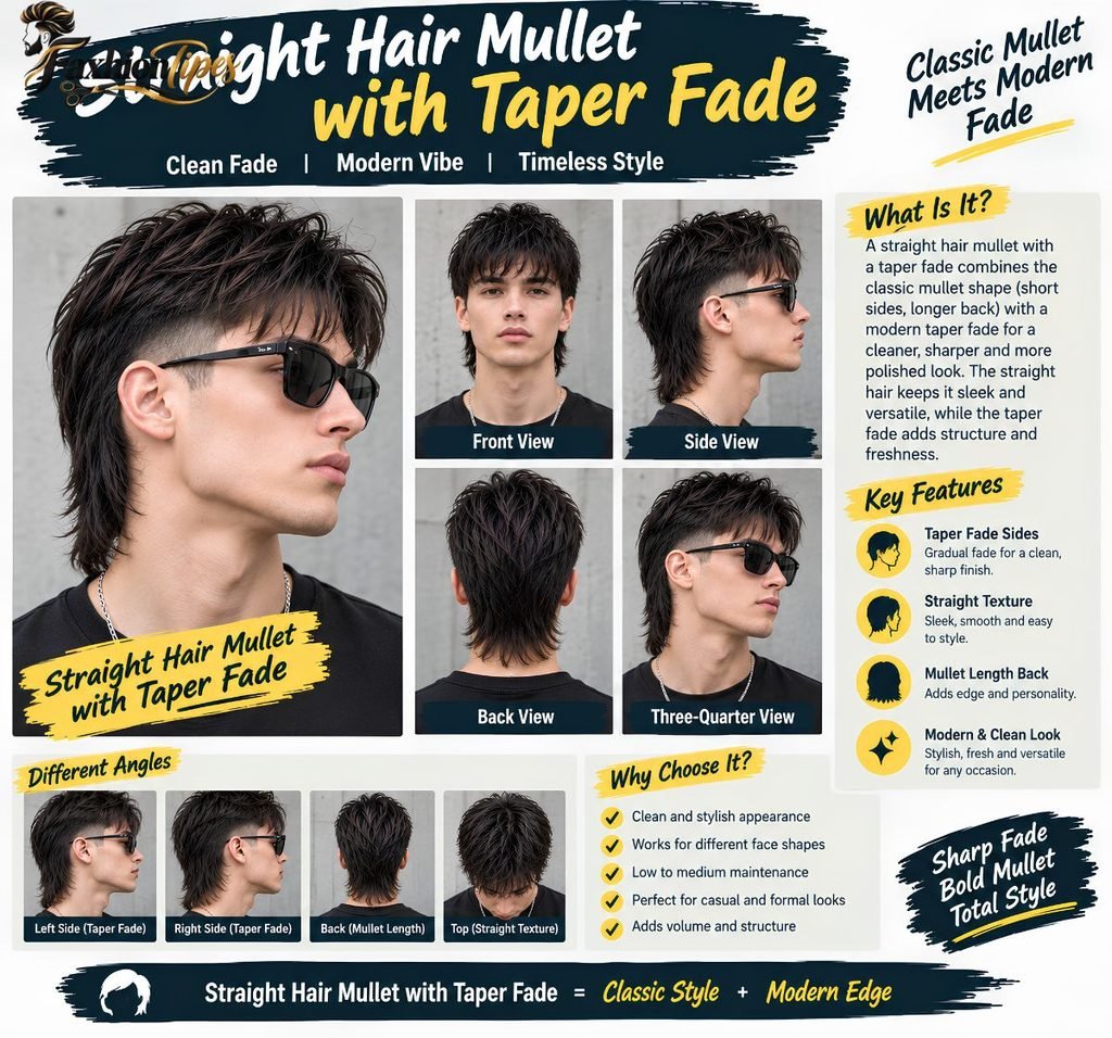 Straight Hair Mullet with Taper Fade