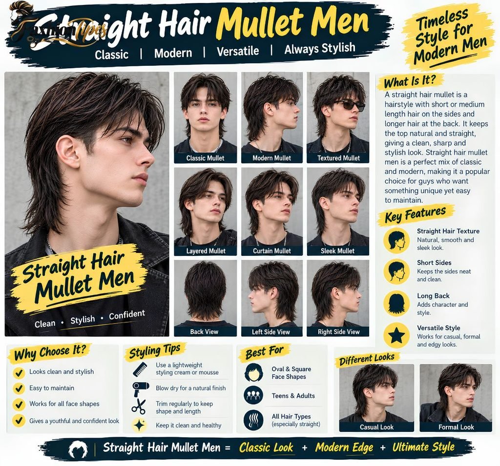 Straight hair mullet men
