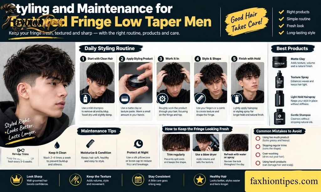 Styling and Maintenance for Textured Fringe Low Taper Men