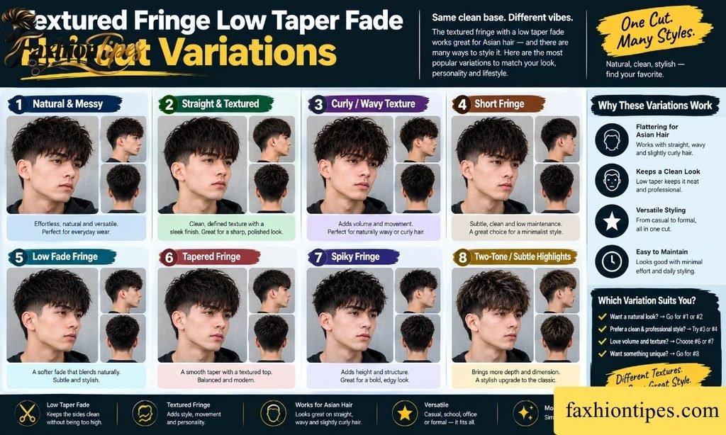 Textured Fringe Low Taper Fade Haircut Variations