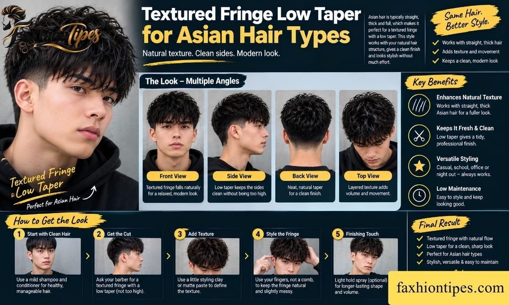 Textured Fringe Low Taper for Asian Hair Types