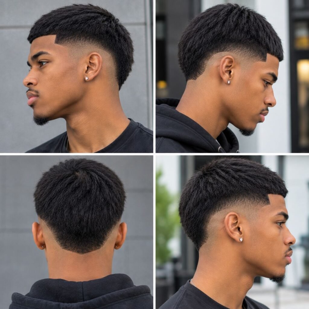 Mid burst fade straight hair