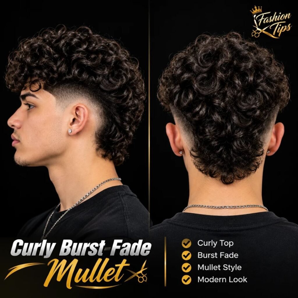 Curly burst-fade mullet