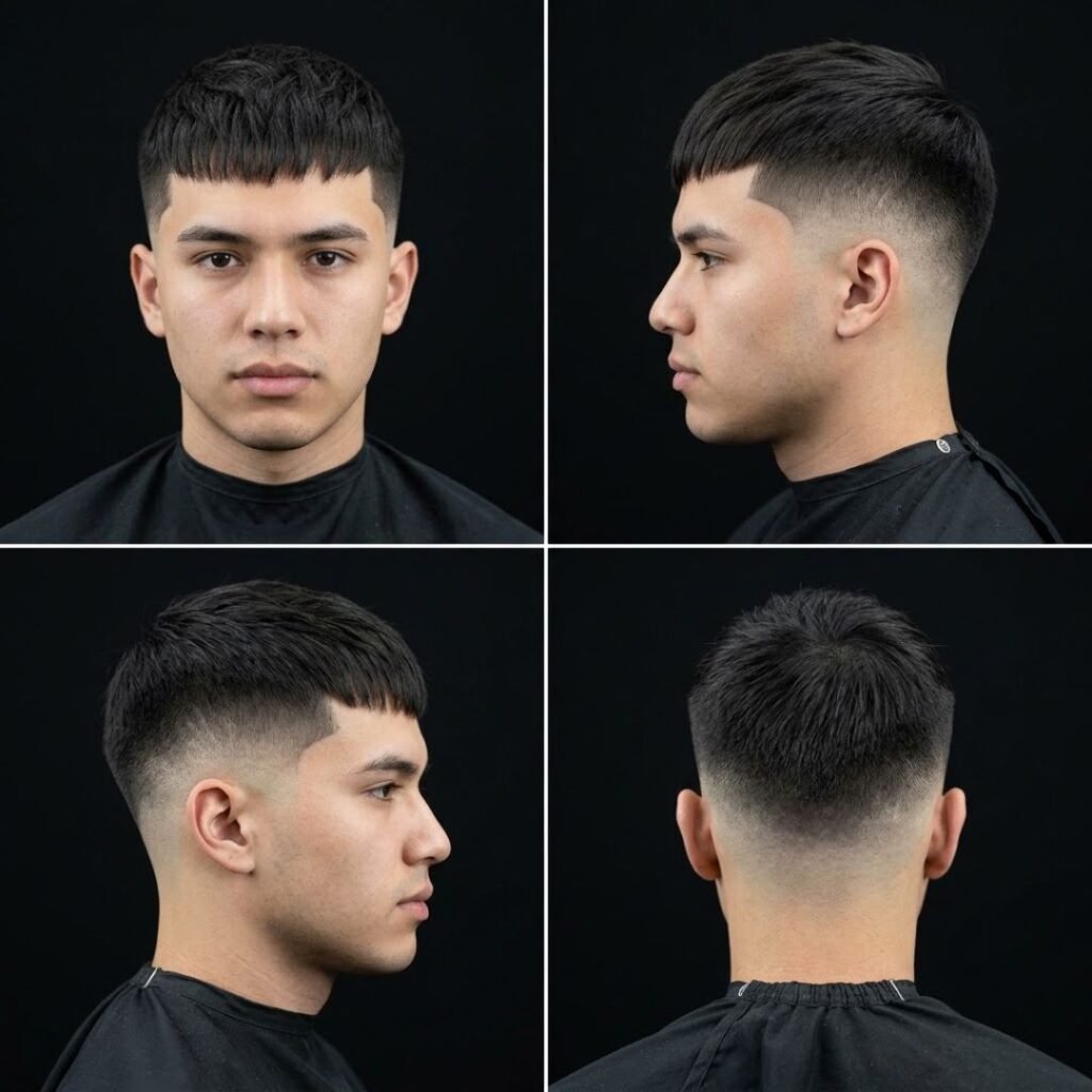 Mid Taper Fade Middle Part Straight Hair