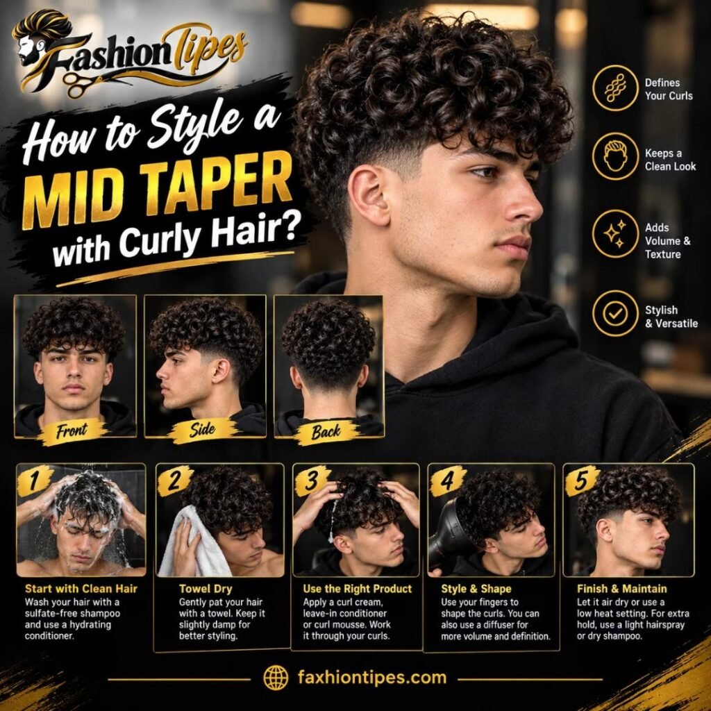 How do you style a mid taper with curly hair?