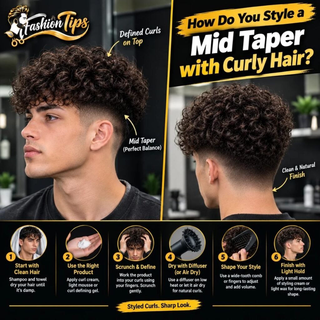 How do you style a mid taper with curly hair?