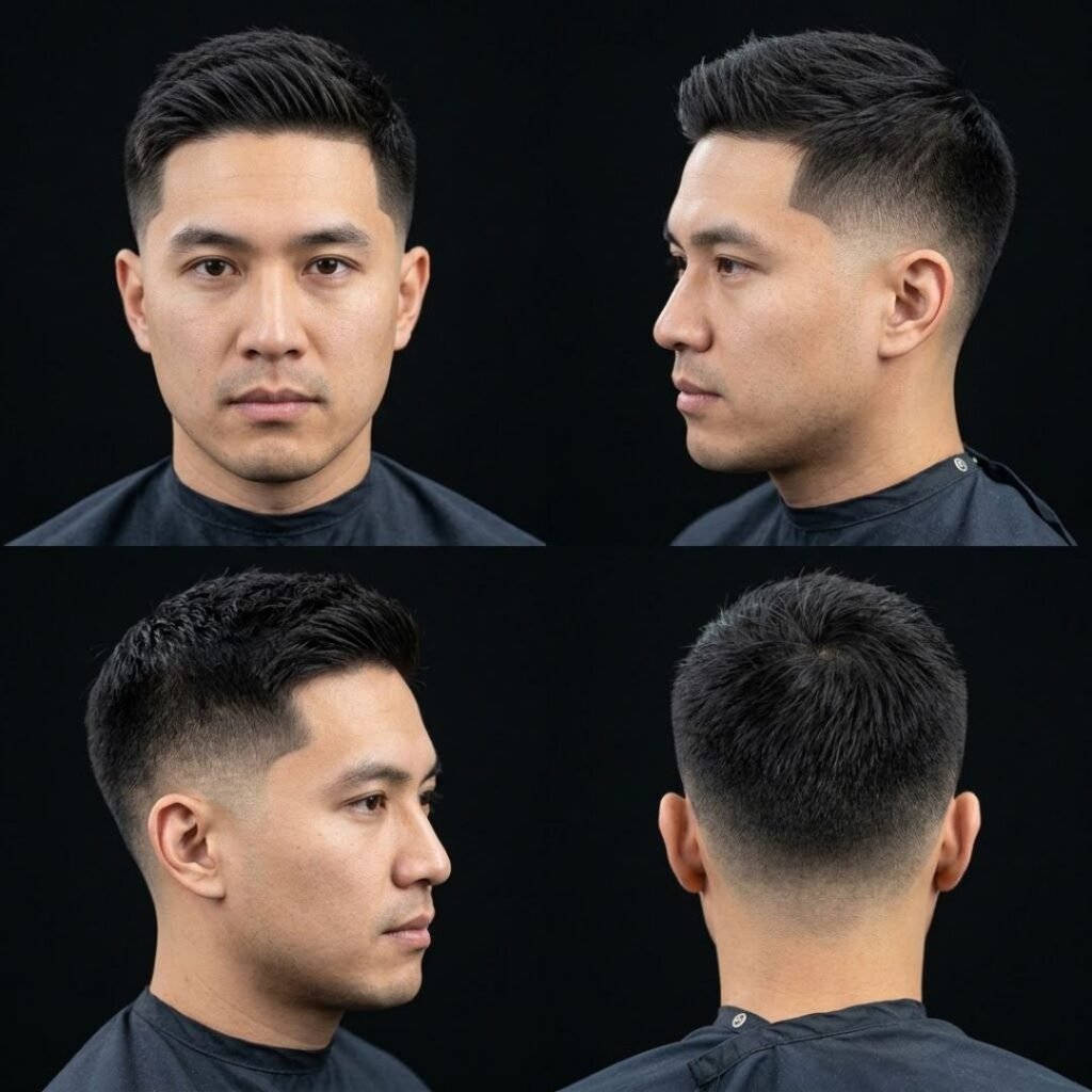 Low mid taper fade straight hair