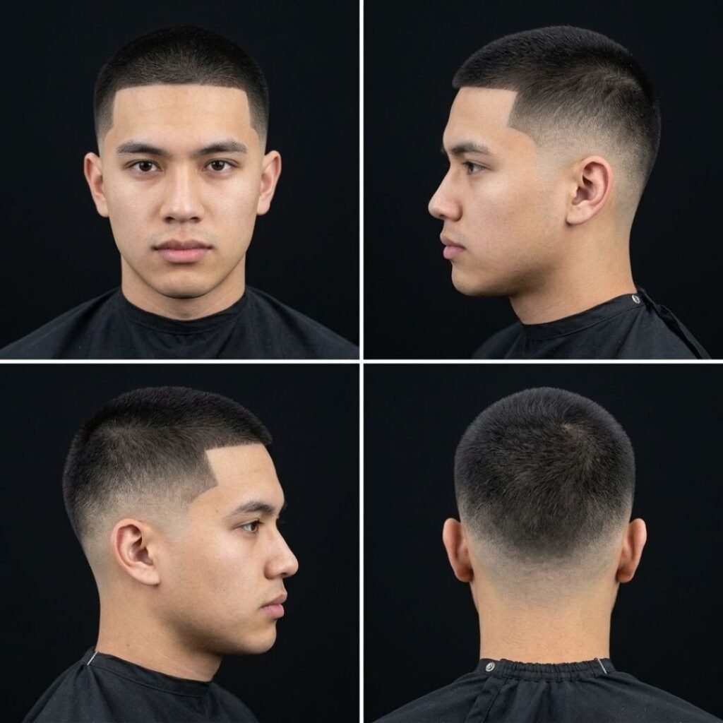 Mid Taper Fade Buzz Cut Straight Hair
