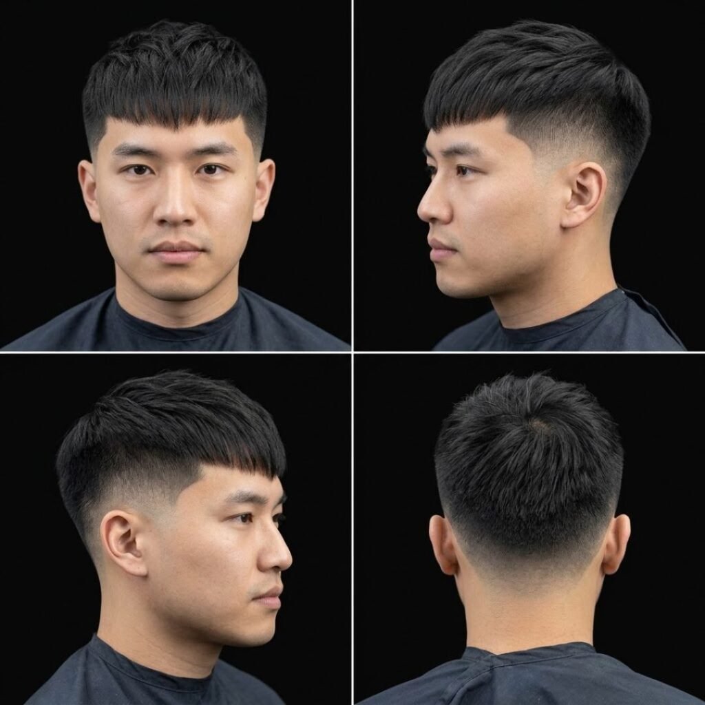 Mid Taper Fade Fringe Straight Hair