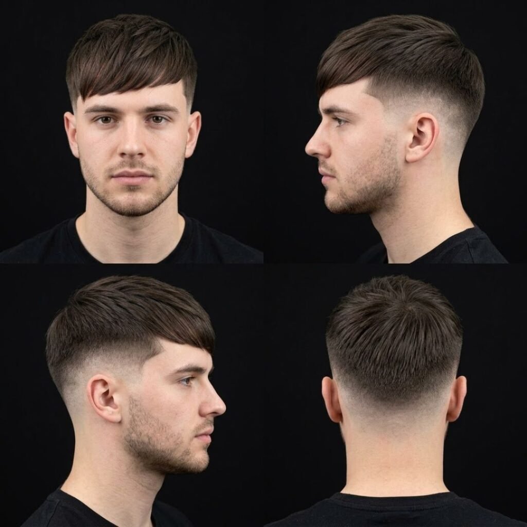 Mid taper fade fringe straight hair