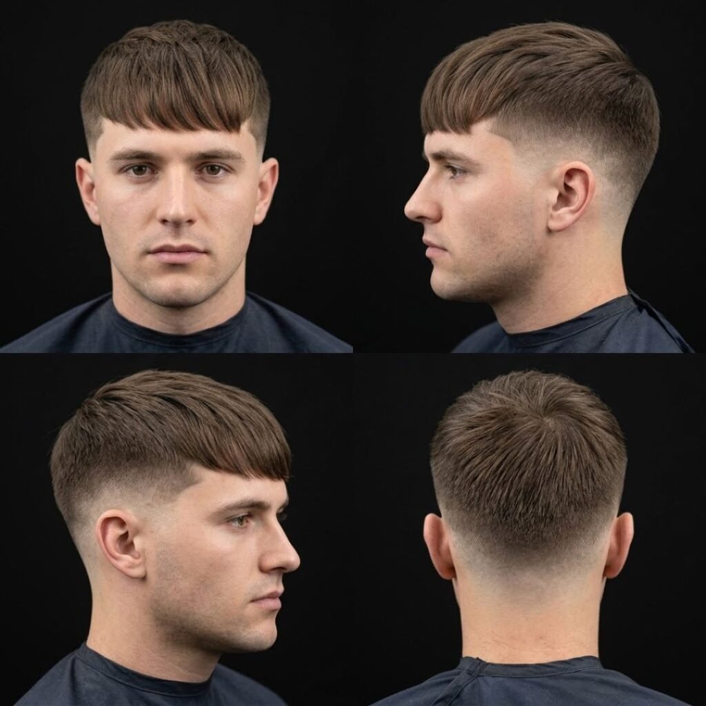 Mid taper fade fringe straight hair