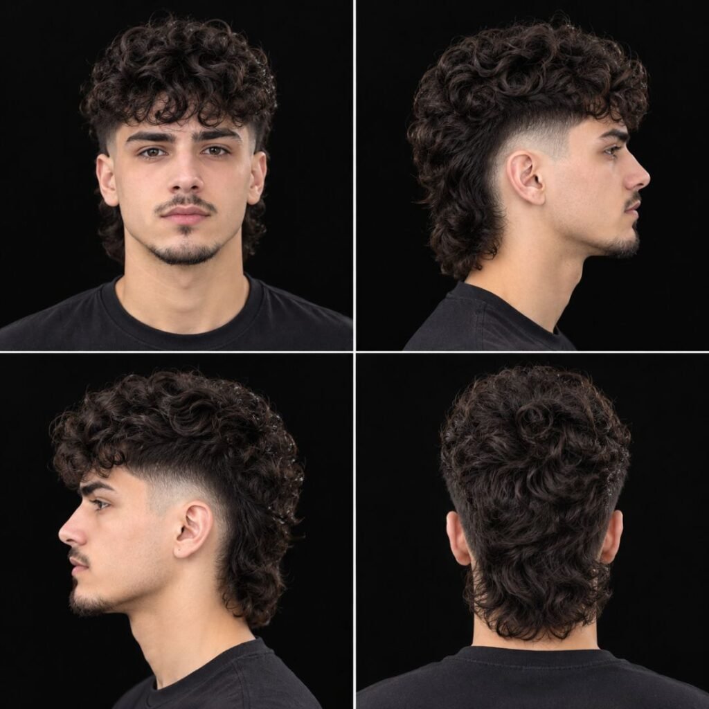 Mid taper mullet curly hair