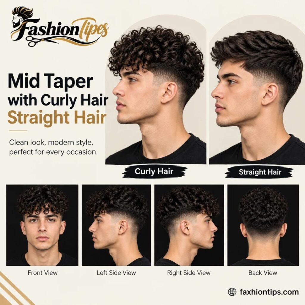 Mid taper with curly hair straight hair