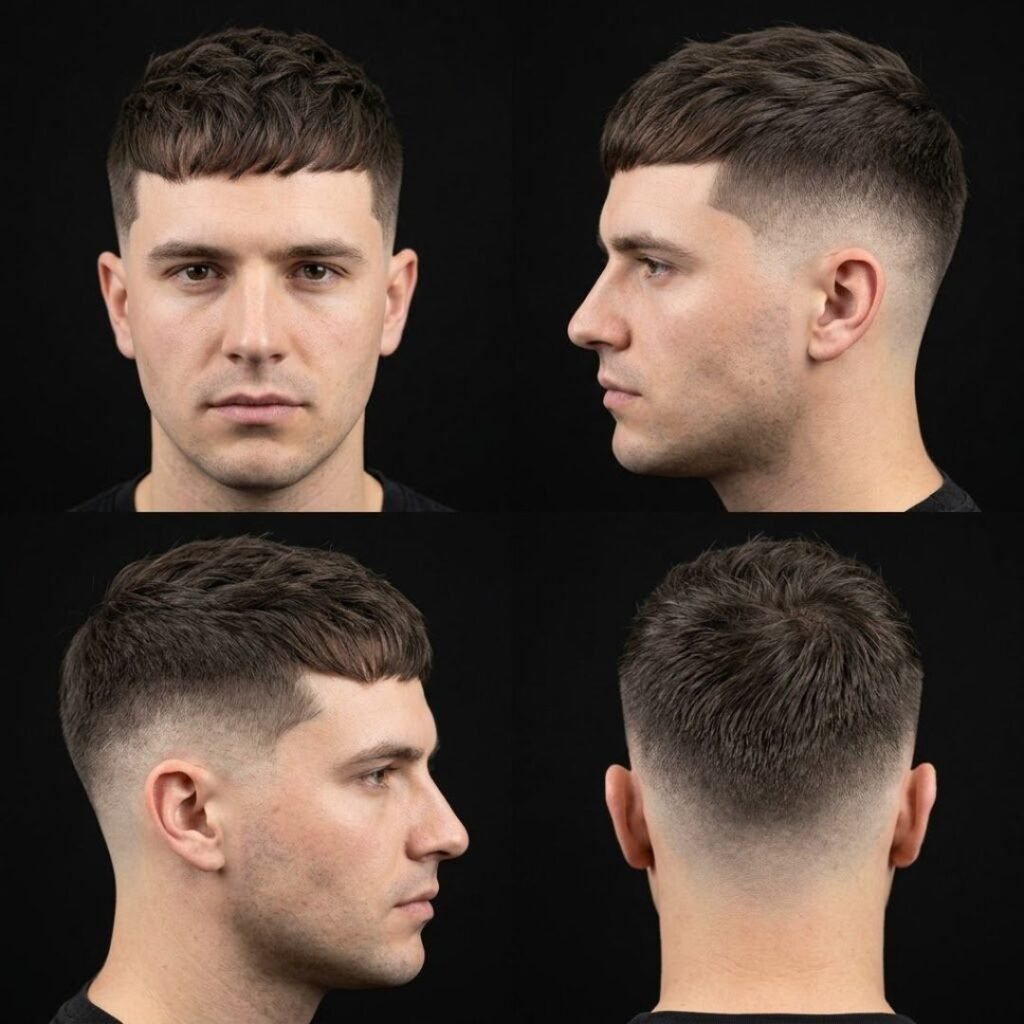 Short Fringe with Mid Taper Fade