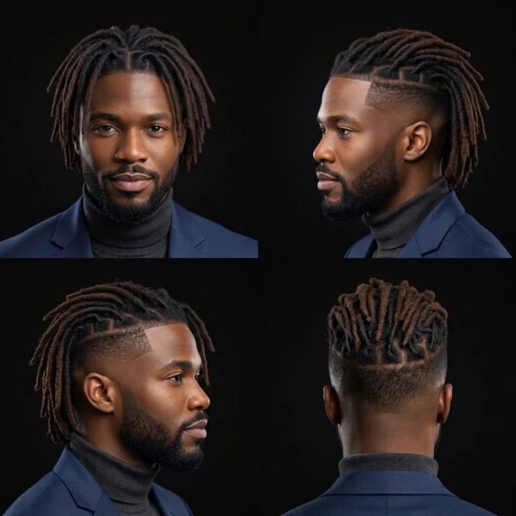 Short and medium locs with a mid taper