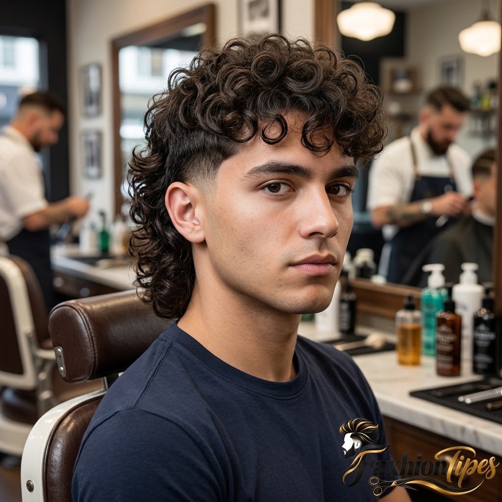 Low taper mullet curly hair